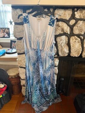 ONE WORLD Blue & White Boho Printed Maxi Dress